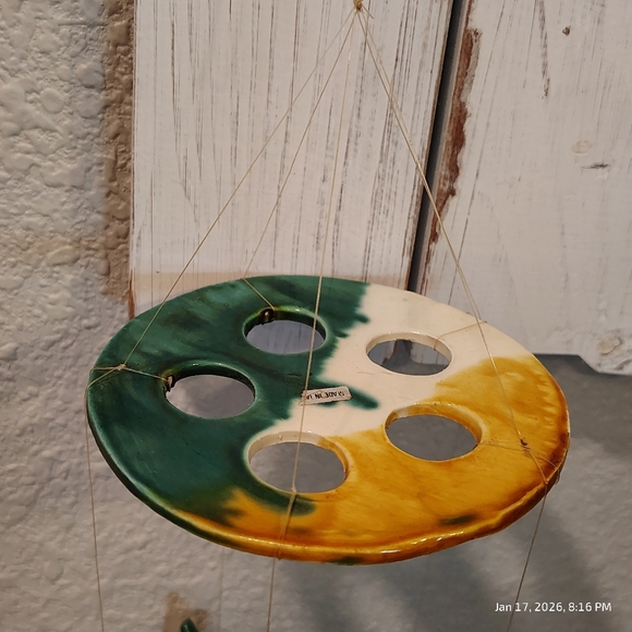 Vintage Owl Windchime Clay Pottery Glazed Made In Taiwan - Picture 4 of 7